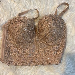 Lace and Sequin Mesh Corset Crop Top